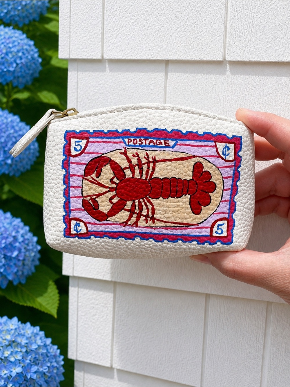 White Leather Lobster Zip Pouch - Unbranded